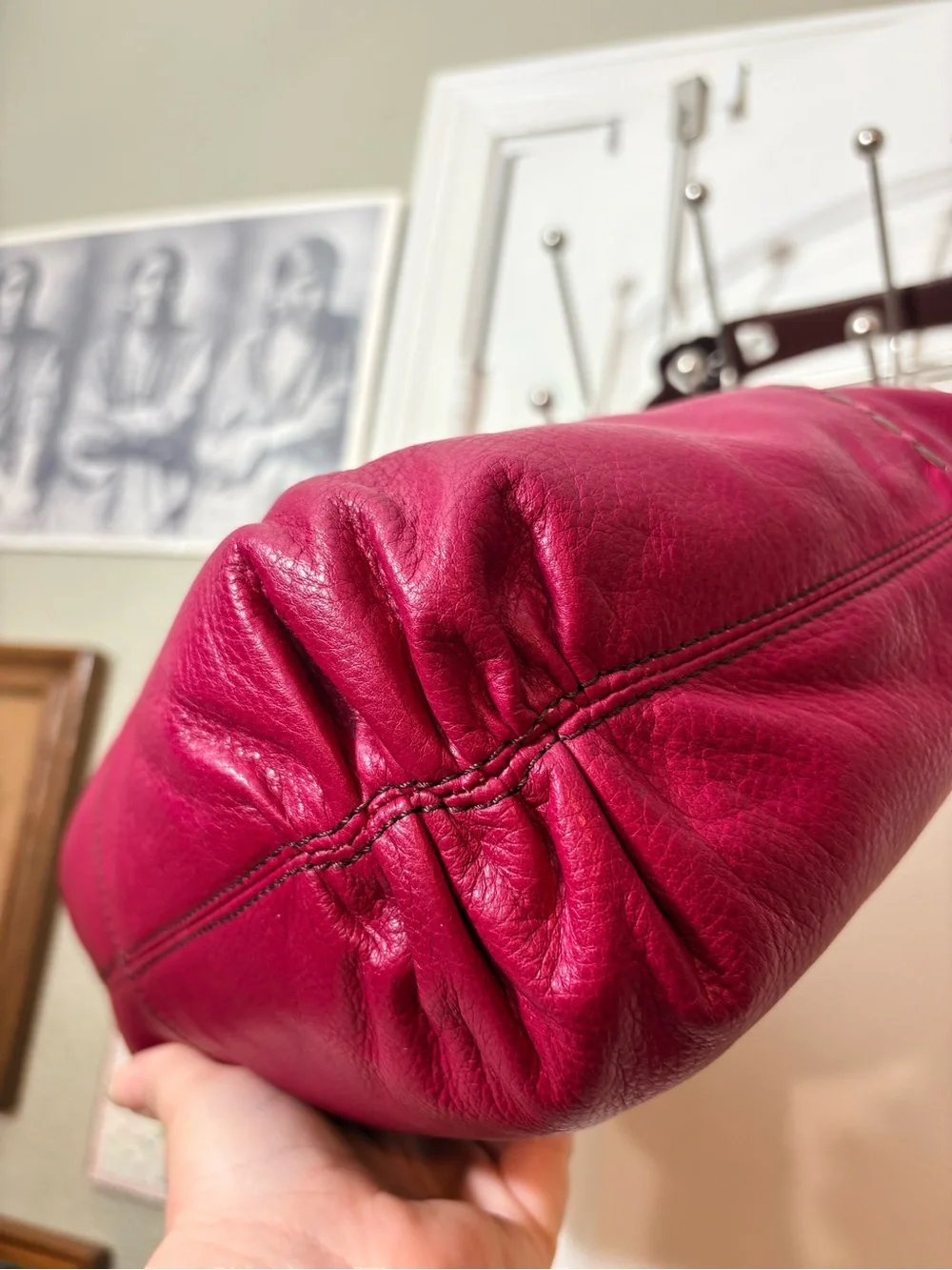 Brighton Berry Pink Leather Hobo Shoulder Bag Scalloped Floral Strap F146897